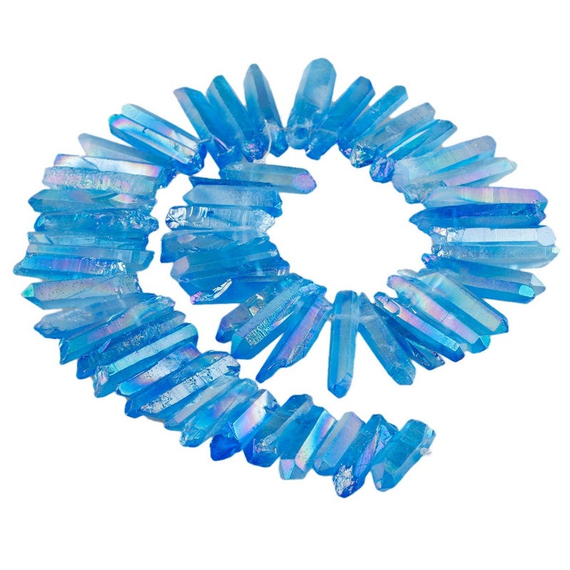 SUNYIK Blue Crystal Points Titanium Coated Quartz Rough Sticks Spikes Point Beads 15 inch Strand Drilled - Image 1